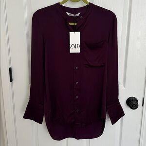 Zara Deep Purple Long Sleeve Shirt Eggplant Burgandy